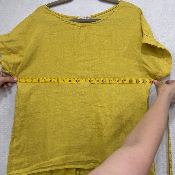 Terzo Millennio Shirt Womens Medium Yellow Linen High Low Button Back Italy - Picture 4 of 8